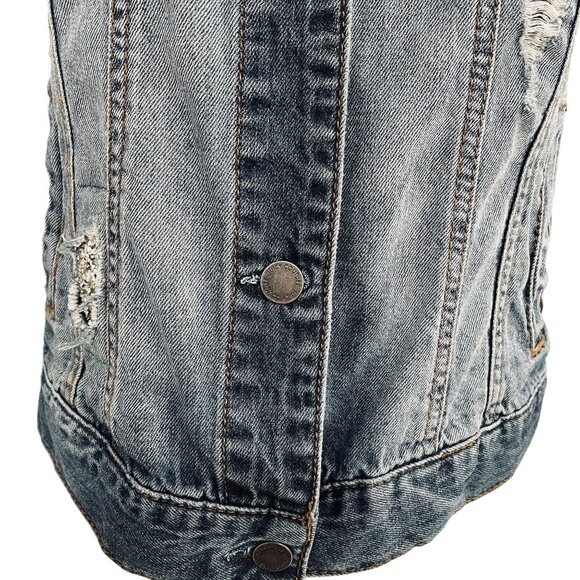 Juicy Couture XS Rhinestone Distressed Denim Jacket Y2K Bling Glam Grunge - Picture 12 of 13